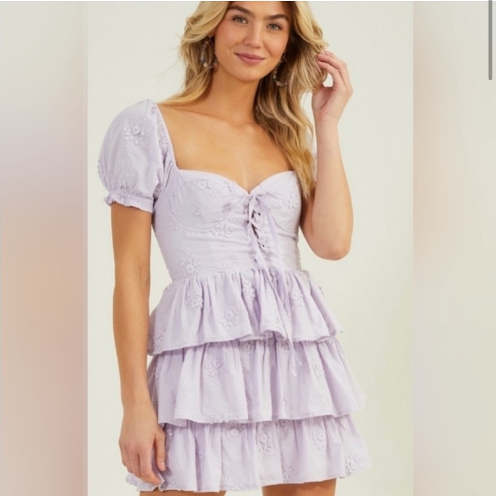 Lavender Puff Sleeve Tiered Dress - orchid petal - medium - altar’d state